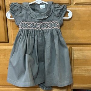 Edgehill Collection Gray Dress w/Pink Smocking & Bloomers Size 6M, NWOT
